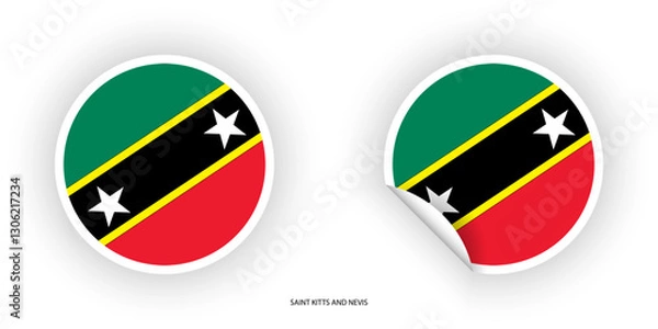 Fototapeta Saint Kitts and Nevis sticker flag in circle shape and circle peeled shape on white background. Saint Kitts and Nevis flag icon in circular form	