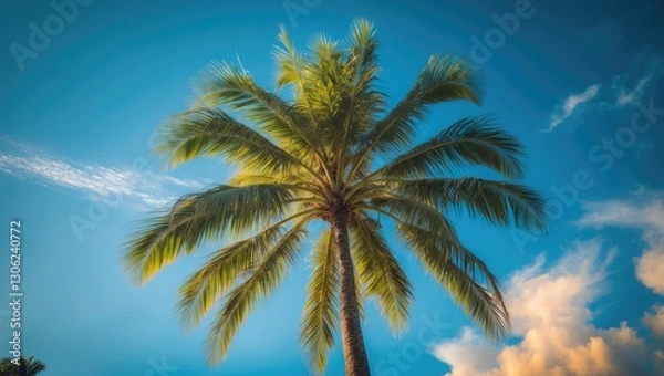 Fototapeta Coconut palm framed by the sky in the background