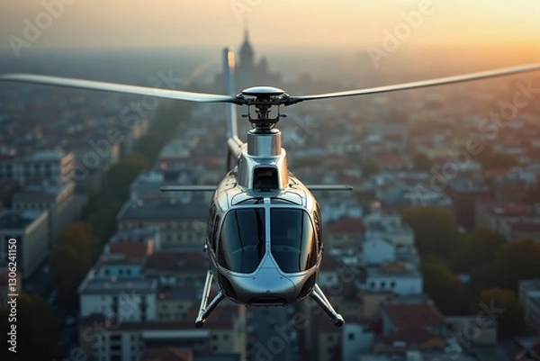 Fototapeta An Aerial View of a Helicopter Flying Over a City - Generative AI
