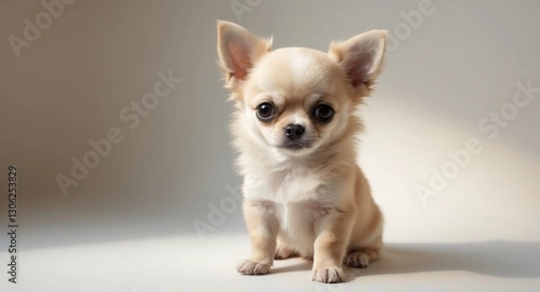 Fototapeta Adorable chihuahua puppy perched on a light background