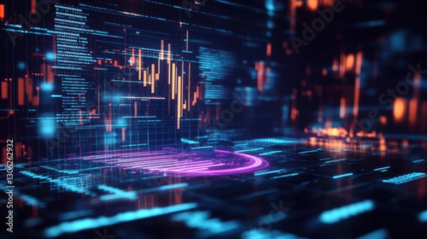 Fototapeta A digital background depicting stock market trading, data visualization