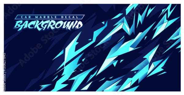 Fototapeta 	
Abstract geometric ice car livery wrap background vector design blue rebel grunge flame, lightning, thunder, claw art racing speed , pattern spikes arrow  dragon sporty esport gaming banner