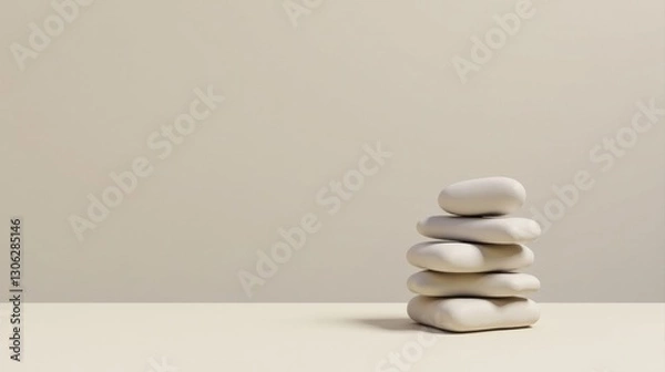 Fototapeta Stack of Smooth Pale Stones on a Neutral Surface in a Minimalist Setting