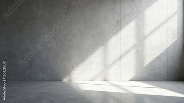 Obraz Empty Room with Concrete Wall and Sunlit Floor Showing Light and Shadow Patterns