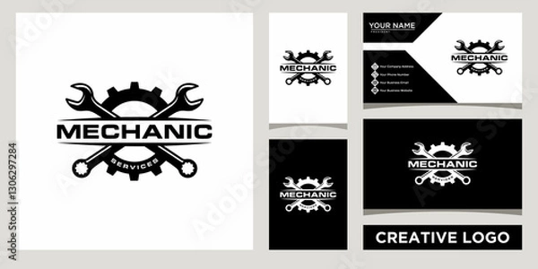Fototapeta mechanic services logo design template with business card design	
