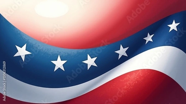 Fototapeta A stock illustration representing Voter participation in red, white, and blue colors, with smooth transitions and metaphors of the American flag for intuitive concept representation.