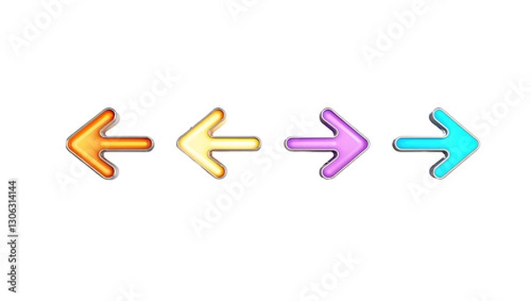 Fototapeta Yellow arrows with geometric shapes in a minimalist design, clean lines and directional symbols in a horizontal alignment, isolated on transparent background