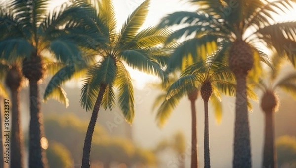 Fototapeta retro palm trees in a scenic landscape.