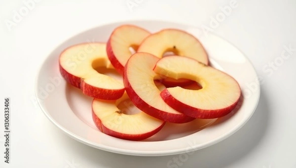 Obraz Sliced red apple pieces arranged on a white dish.