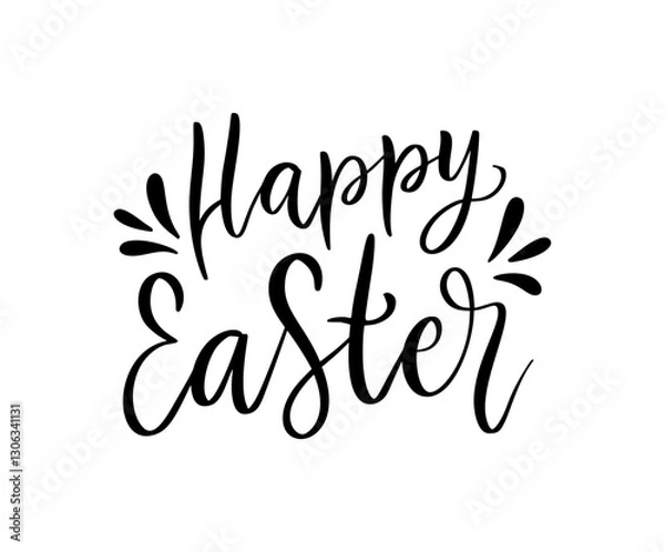 Fototapeta Happy Easter Hand Drawn Quote. Vector Illustration Isolated on white background. Festive Calligraphy Typography in elegant style. Phrase for Greeting Card, Poster, Banner, or Print Design.