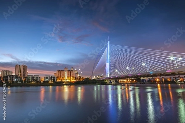 Fototapeta colorful of modern bridge design during bluehour