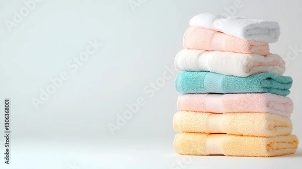 Fototapeta Soft and Absorbent Towels Ideal for Drying Off After Participating in the Songkran Water Festival in Thailand Isolated on a White Background