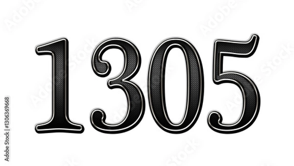 Fototapeta black metal 3d design of number 1305 on white background.