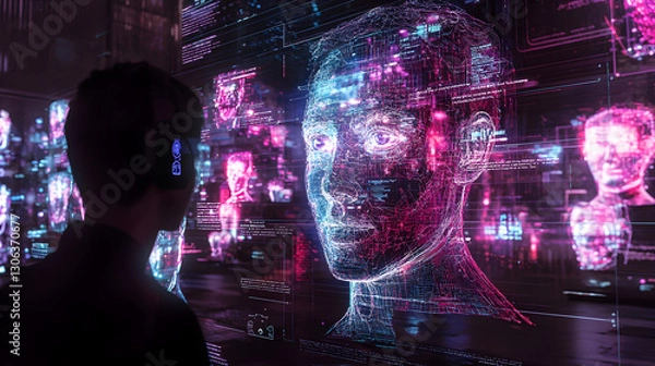 Fototapeta Exploring digital identity futuristic technology display virtual space interactive installation immersive experience