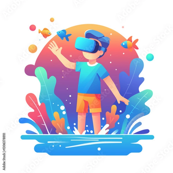 Obraz Boy exploring virtual universe via VR, Virtual reality education for kids