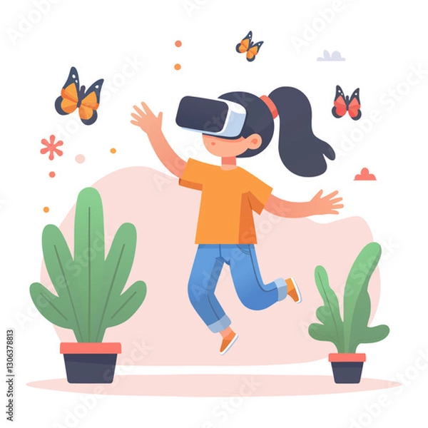 Obraz Girl exploring virtual universe, VR education for kids