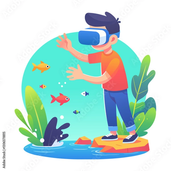 Obraz Boy exploring virtual universe via VR, Virtual reality education for kids