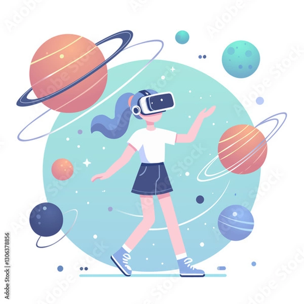 Obraz Girl exploring virtual universe, VR education for kids