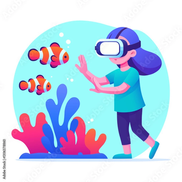 Obraz Girl exploring virtual universe, VR education for kids
