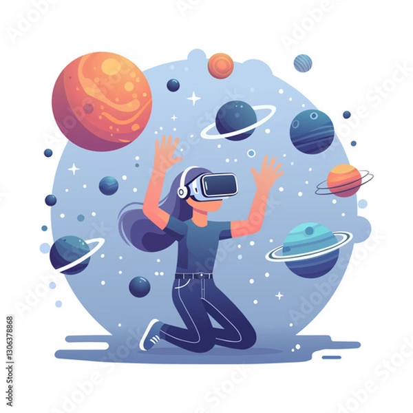 Obraz Girl exploring virtual universe, VR education for kids