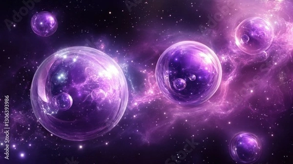 Fototapeta Creative glowing purple metaverse space background