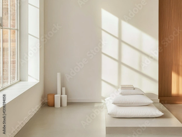Obraz Minimalist interior design featuring natural light and soft textures in a modern space