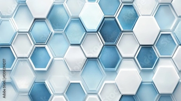 Fototapeta Blue and white hexagonal pattern with glossy geometric design in abstract background