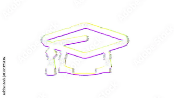 Fototapeta Icon graduation cap is distorted. Glitch. Noise, chromatic aberration, geometric distortion