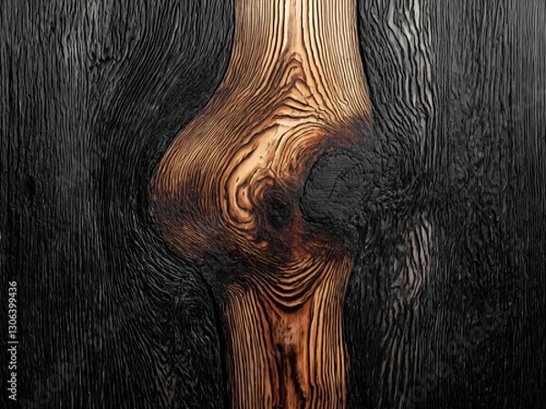 Fototapeta wood texture background, Burned Charcoal Patina，Japanese shou sugi ban technique texture, blackened cedar planks with silver-gray ash residue