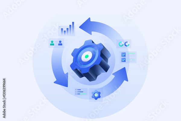 Fototapeta Business Process Automation, Management technology-driven strategy illustration with Gears and Technology Elements illustration