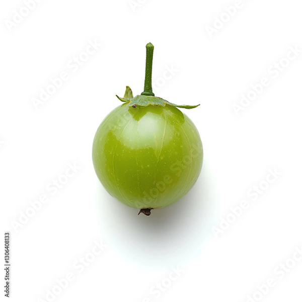 Fototapeta A single whole green gooseberry is artistically placed against a pristine white background, highlighting its fresh, juicy appearance