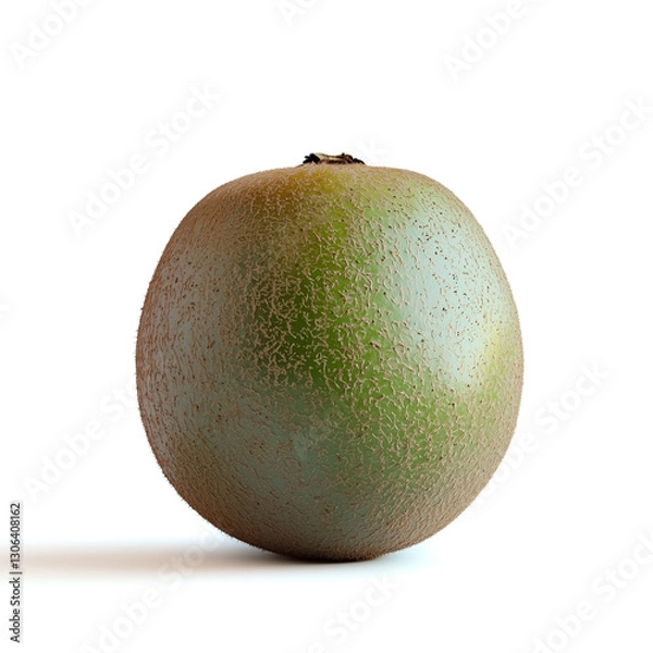 Fototapeta A solitary whole green kiwi showcases its textured skin and rich color against a pristine white background, inviting curiosity and a sense of healthful indulgence