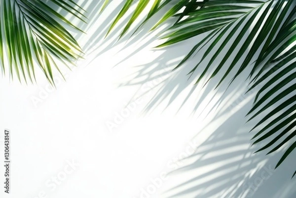 Fototapeta Palm Fronds Casting Shadows on White Surface with Copy Space