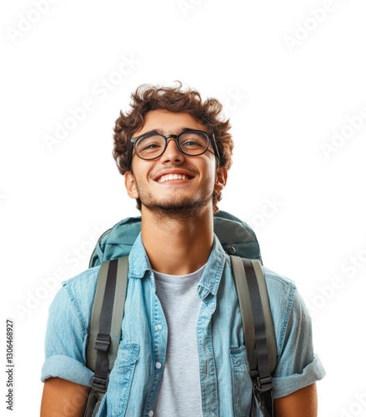 Obraz Young traveler smiling outdoors portrait joyful isolated on transparent background