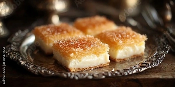 Fototapeta Delicious Sweets Dessert Platter with Creamy Coconut Topping and Golden Crust
