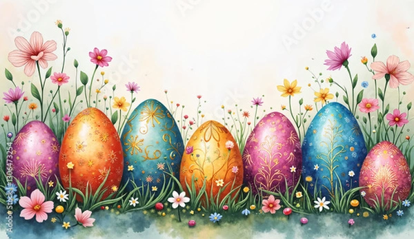 Fototapeta Artistic Watercolor Illustration of Bright Easter Eggs – A Stunning Stock Image for Businesses and Holiday Branding