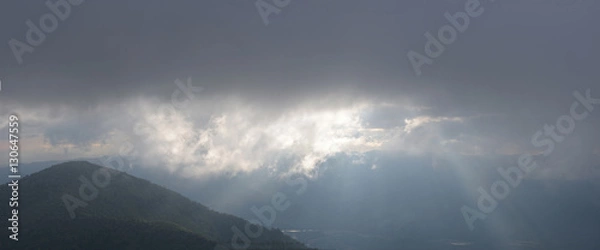 Fototapeta Landscape with fog mountain and sunset  Doi Mon Jong, Chiang Mai, Thailand.