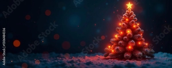 Fototapeta Glimmering Christmas tree with flashing lights , ornaments, flashing