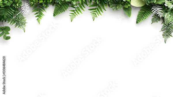 Fototapeta Lush Green Leaves and Ferns on a White Background for Design Use