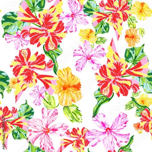 Fototapeta Summer Hawaiian tropical seamless  floral pattern 