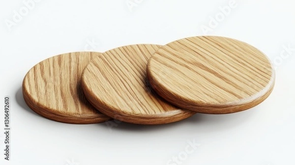Fototapeta Set of three rustic wooden coasters perfect for protecting surfaces while adding natural aesthetic