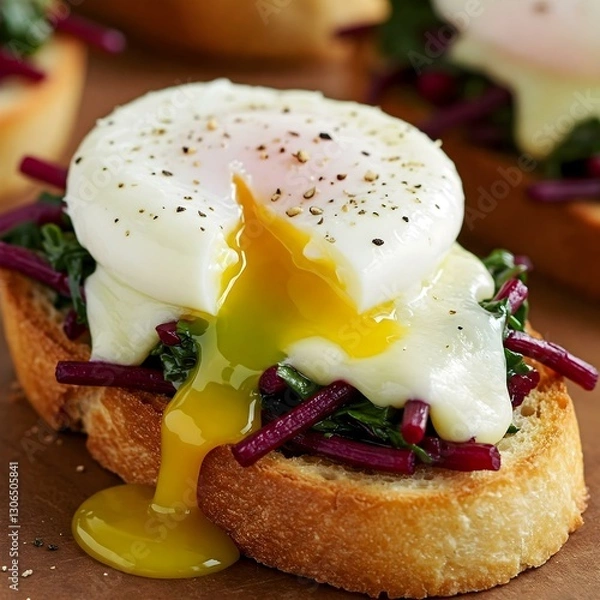 Fototapeta Poached Egg on Rustic Bread 