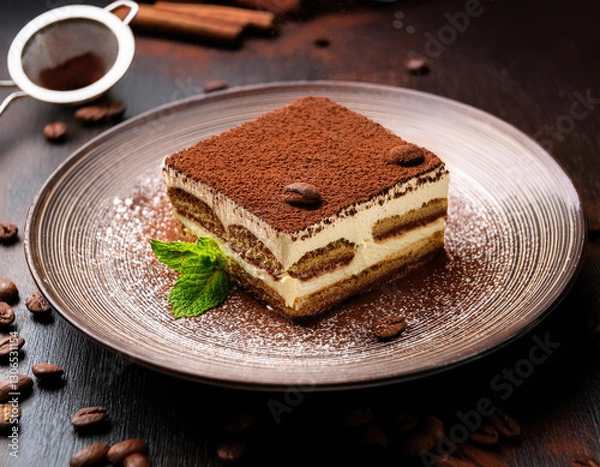 Fototapeta Tiramisu with Cocoa Dusting 