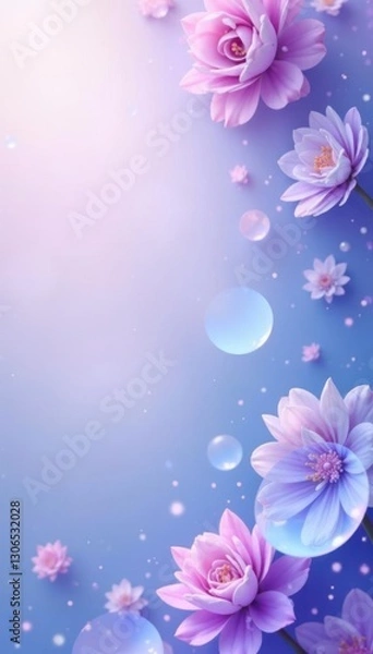 Fototapeta Pastel purple and blue circles with a subtle gradient background, floral, dreamy, soft colors