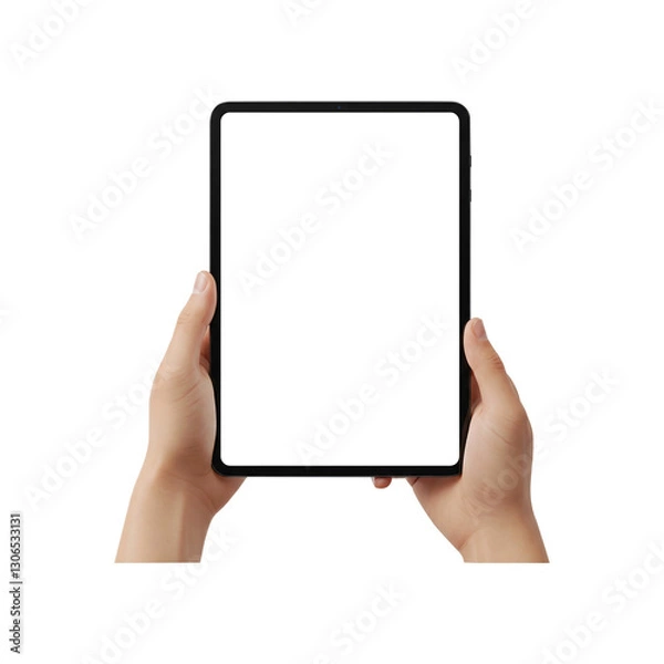 Obraz Hands Holding Large Tablet Mockup – Blank Screen, Sleek Black Frame
