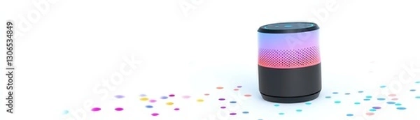 Fototapeta Smart speaker with vibrant lights on white isolate background.