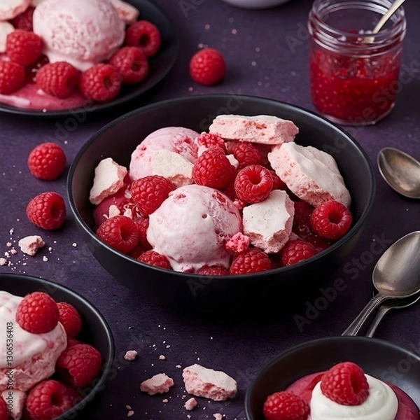 Fototapeta ice cream with raspberries