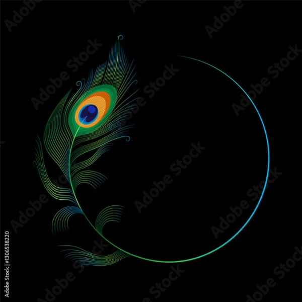 Fototapeta peacock feather in the shape of a round frame