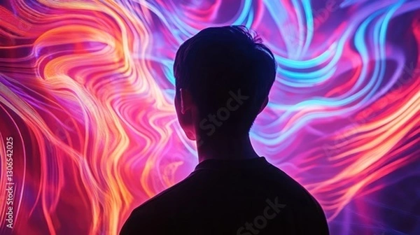 Obraz Person Contemplating Vibrant Abstract Artwork