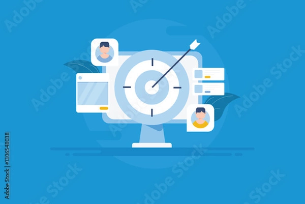 Fototapeta Target audience, social media advertising with advance custom ad targeting technology, e-business marketing strategy concept.